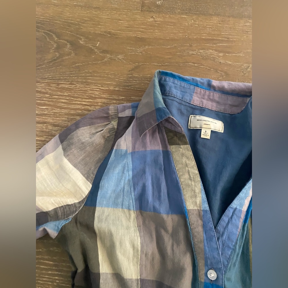 Anthropologie Vintage Retro Moulinette Soeurs Reed Blue Plaid Shirt Dress Pinup - Picture 4 of 8